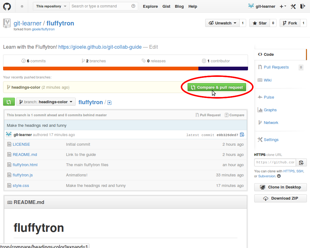 Making a new pull request on GitHub, step 1